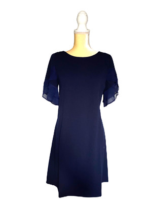 DKNY Women s Sheath Short Chiffon Sleeve Dress Size 6 Navy Blue NWT New