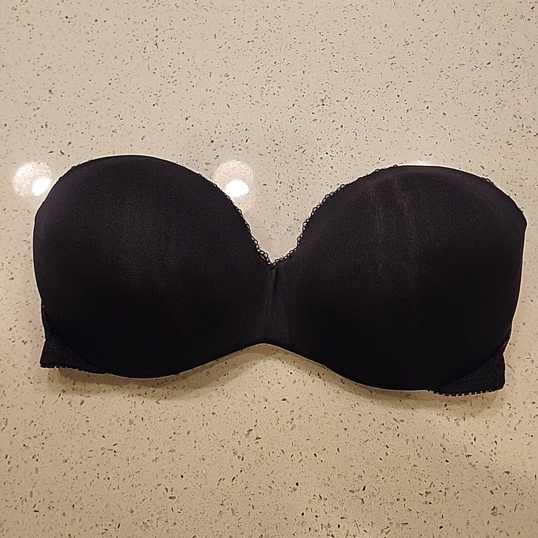 Lily Of France Strapless Bra 34D Black Underwire VERY Padded Push