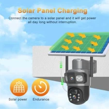 WiFi Solar PTZ Security Camera 4MP 2way Audio 2-Lens Wireless Color Night Vision