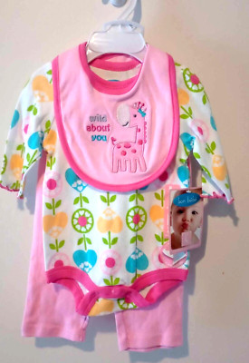 Bon Bébé Giraffe Bodysuit, Pants & Bib 3 pc. Girls 6-9 months 
