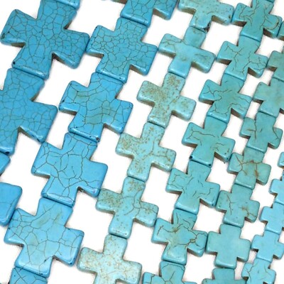 Turquoise Blue Cross Square Howlite Spacer Loose Bead 15 20 30mm 15'' DIY