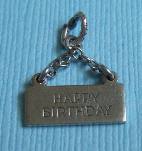 Vintage Wells Happy Birthday card hanging on chain sterling charm