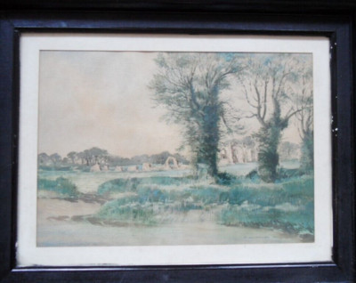 Original Aquarell, George William Miller (1919-1990) Suffolk LEISTON ABBEY