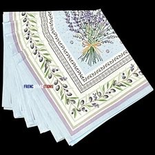 French Provencal Set of 6 Cotton Napkins Lavender & Olives Blue Made in France
