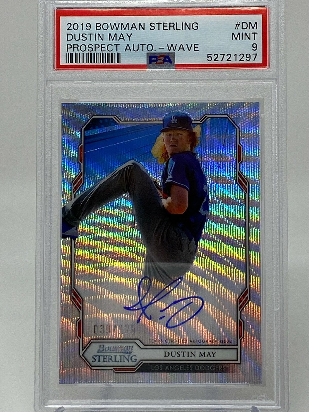 2019 Bowman Sterling #DM Dustin May Prospect Autograph WAVE Serial #39/125 PSA 9 view 4