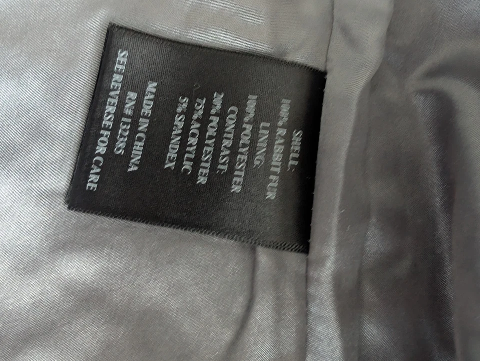 LT Love Token Mujer Genuino Piel de Conejo Chaleco Chaqueta Abrigo Gris Largo Talla Mediana Foto 4 de 4