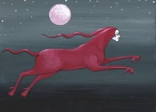 5x7 PRINT OF PAINTING RYTA Halloween Folk Art Ghost Horse Magic Race Gothic 🌗