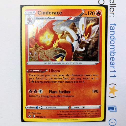 Cinderace COSMOS HOLO PROMO card  034/202 Sword & Shield Base Set 2020 Pokemon