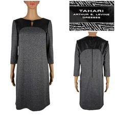 Tahari Arthur S Levine Womens 6 Dress Gray Black 3/4 Sleeve Zig Zag NWT $138