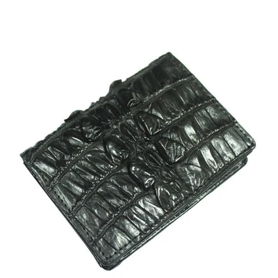 Porte-cartes de crédit en cuir à dos corne pour hommes fait main en croco noir - Photo 1/4