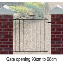 METAL GARDEN GATE BLACK WROUGHT IRON, TO FIT 93 - 98cm WIDE OPENING, LOCKABLE