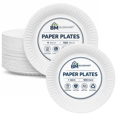 White Paper Plates Disposable Dishes 7 | 9 inch for Wedding Catering Party Plate - Image 1 of 4