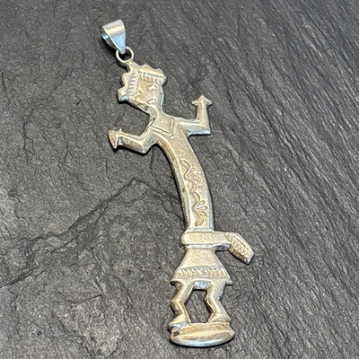 #ad Vintage Navajo Cast Yei Figure large Pendant Brooch sterling silver B 8a $49.99