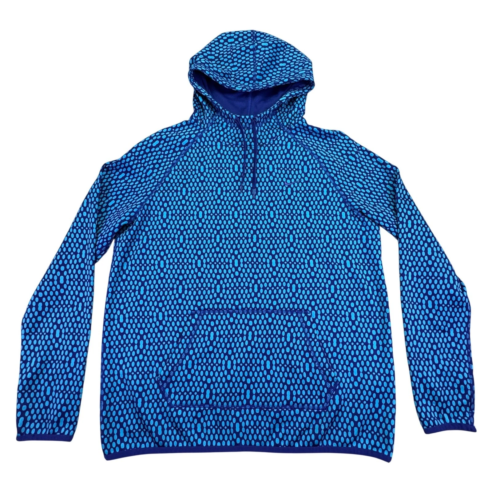 Nike Therma-Fit Hoodie Men's Large Mock Neck Drawstring Blue Pullover Thermal