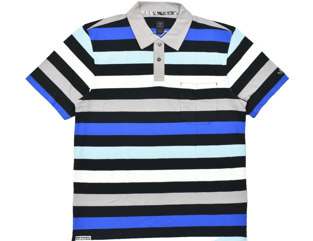 Adidas Originals Striped Polo Shirt Men Size L Satellite Aluminum