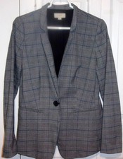 Women size 2 Loft,1 button, lined grey/black wt blue stripe business suit jacket