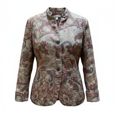 Coldwater Creek Blazer Women 8 Paisley Tapestry Mandarin Jacket Artsy Regency