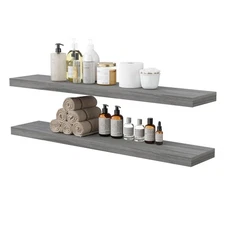 BAMEOS FLOATING SHELVES, WALNUT WALL GRAY, SET OF 2, HANGING SHELVES