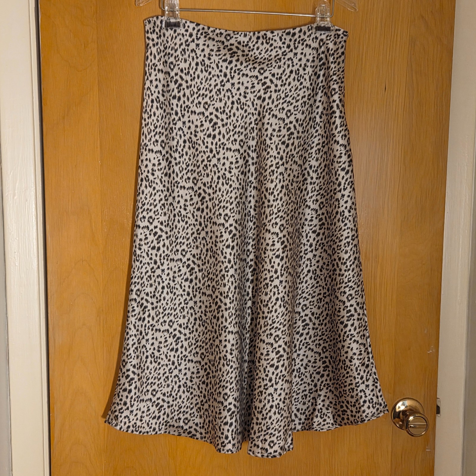 Princess Polly Zazu Satin Midi Skirt Womens 8 Gold Brown Leopard Print Flare