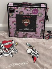 Ed Hardy Purple/Lilac 6-piece full Sheet Set, Birds,Tigers,Flowers Tattoo Print