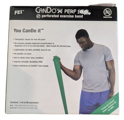 CanDo Latex-Free Perforated Exercise Band Roll Green Medium Resistance 100 Yards