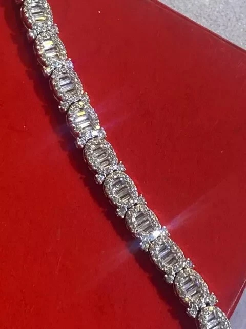 14K белое золото покрытием 9,5 карат бриллиант багет Lab создал женский теннисный браслет - Изображение 2 из 4
