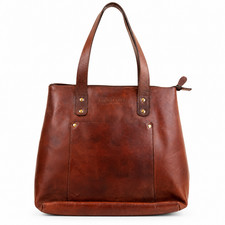 Genuine Leather Tote Bag Brown Zip Top Shoulder Handbag Purse Travel Shopper