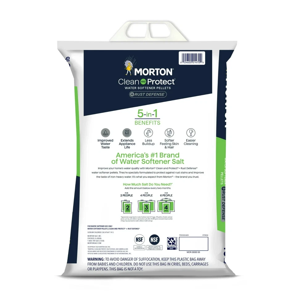 (2 упаковки) Morton® Clean and Protect Plus смягчитель воды от ржавчины солевые гранулы - Изображение 4 из 4