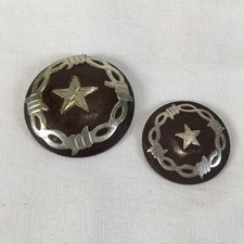 Lot of 2 Vintage Screw-Back Conchos Metal w/Nickel Silver Lone Star Design