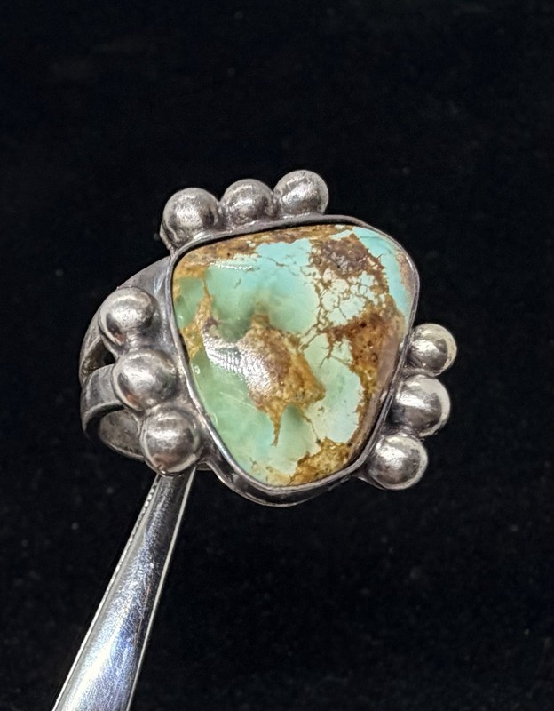 Thick VTN Old Pawn Native American Sterling Royston Turquoise Matrix Ring sz7.75