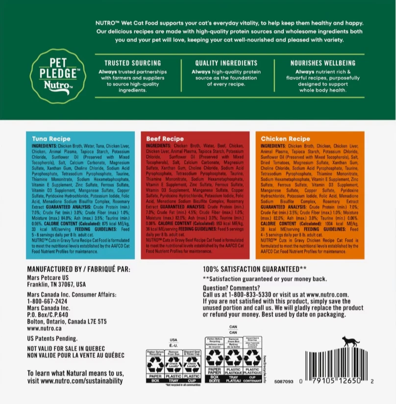 Nutro Wet Cat Food Cuts in Gravy 24 Twin Trays Beef Tuna Chicken Variety - Image 3 of 4