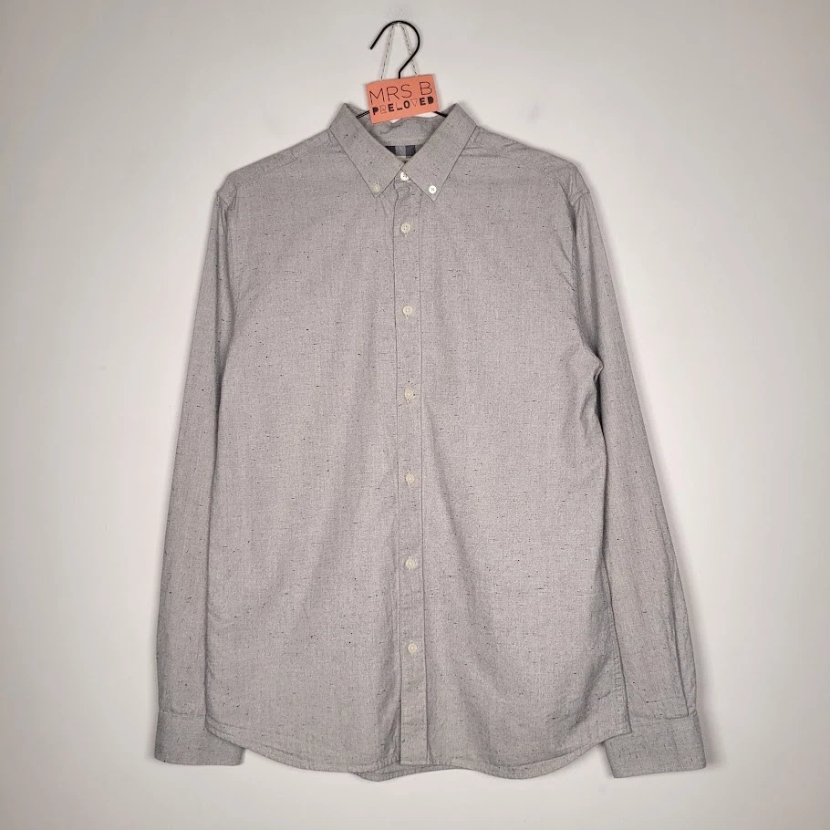 Selected Homme Shirt Men's S/M (See Measurements) Grey Fleck Cotton Regular Fit