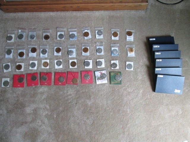 Wendell August Annual Christmas Ornaments 1980 - 2018 plus roll bags