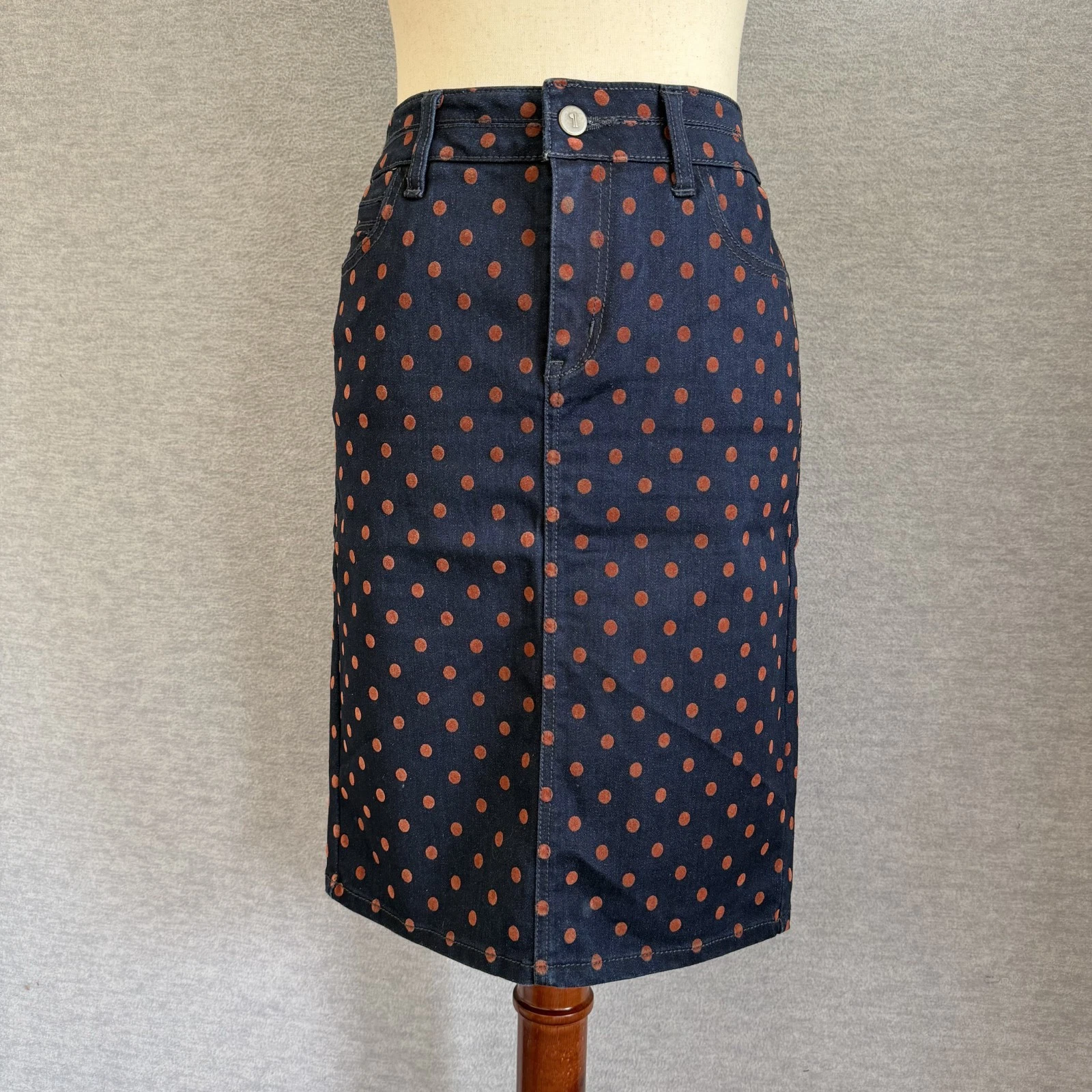 Pilcro Blue Denim Pencil Skirt 27 Polka Dot Whimsy Office Twee Preppy Academia