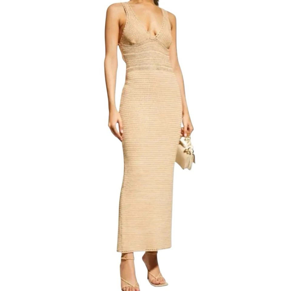 Maxi Vestido Torn by Ronny Kobo Para Mujer Beige Crochet Talla L Boho Chic Foto 2 de 4