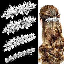 4Pcs Rhinestone Pearl Wedding Hair Clips Silver New Bride Bridesmaid Spring Clip