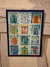 Tableau Mural Céramique Faïence Portes Tunisiennes Peint Main -Déco Méditerranée