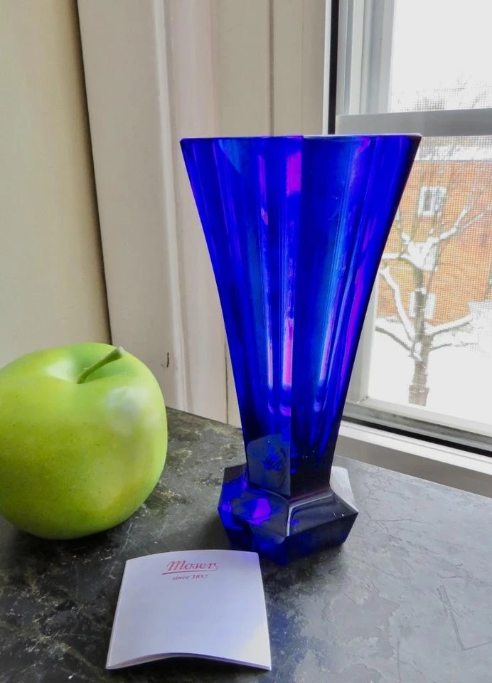 Moser Богемская Граненая Кобальтовая Синяя Стеклянная Ваза Сертификат 6"H Neiman Markus Коробка - Изображение 2 из 4