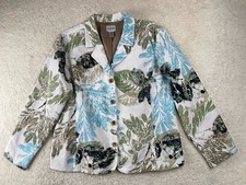Chico's Blazer Jacket Womens 2 Large Silk Blend Tropical Floral Silk Cotton