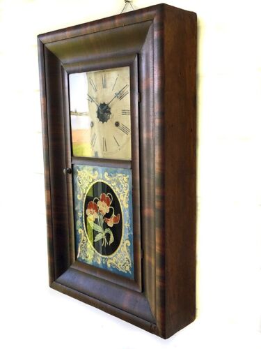 ANTIQUE 1850s JEROME & Co NEW HAVEN OGEE AMERICAN 30 HOUR WALL CLOCK - Foto 2 di 9