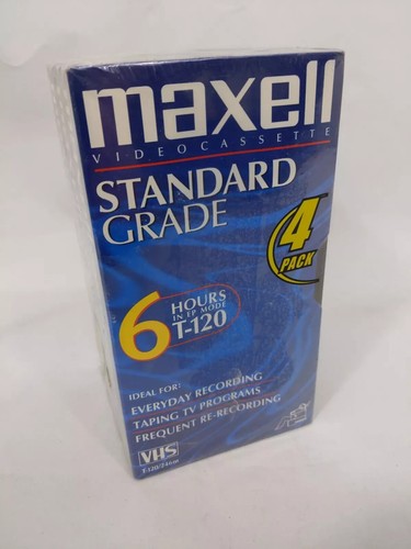 Maxell VHS Video Cassette Tapes 6 Hour Standard Grade T-120 Sealed 4 Pack - Picture 2 of 4