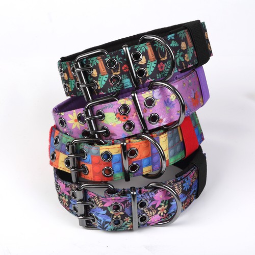 USA Heavy Duty Dog Collar Flower pattern Dog Collar Adjustable Padded LARGE DOG  - Picture 12 of 35