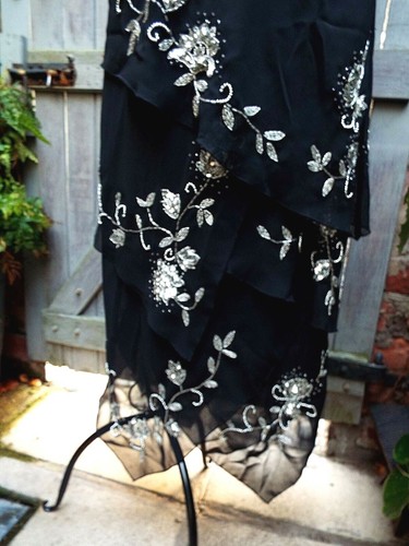 Vintage MISS NEW YORK schwarz knöchellanges Cocktailkleid mit schweren Perlenarbeiten Gr. 16 - Bild 5 von 11
