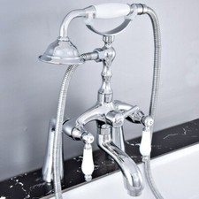 Chrome Brass Deck Mount Bathtub Faucet with Hand Spray Shower Mixer Tap 2tf759