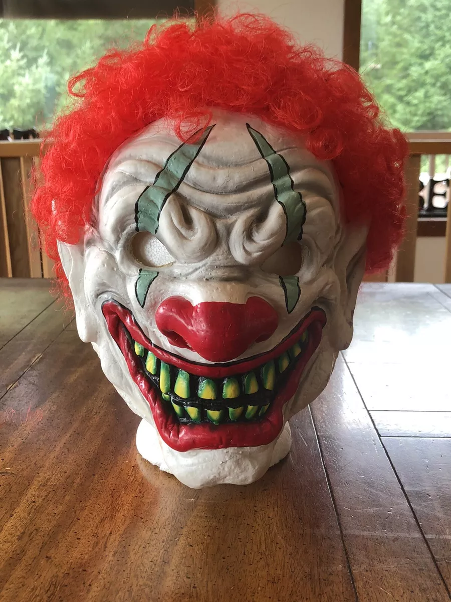 udsagnsord Men legering Scary Halloween Clown Mask Rubber Latex Red Curly Hair Creepy Smile | eBay