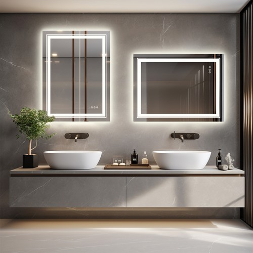 Espejos retrovisores de tocador de pared iluminados LED para baño de 3 tamaños con luces IP65 grandes - Imagen 6 de 31