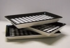 Boston International Black & White Check Cheese Meat Fruit Veggies Dish Set of 3