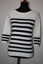 LOFT Sz XS Black Ivory Stripe 3/4 Sleeve Pullover Sweater Top Wool Blend