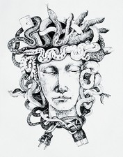 Haupt der Medusa  1983 Tusche Michaela Krinner 1915-2006, Schlangen Elektronik