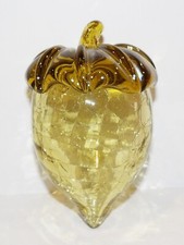 STUNNING CRACKLE GLASS ACORN YELLOW WITH IRIDESCENT LUSTER SCULPTURE/PAPERWEIGHT